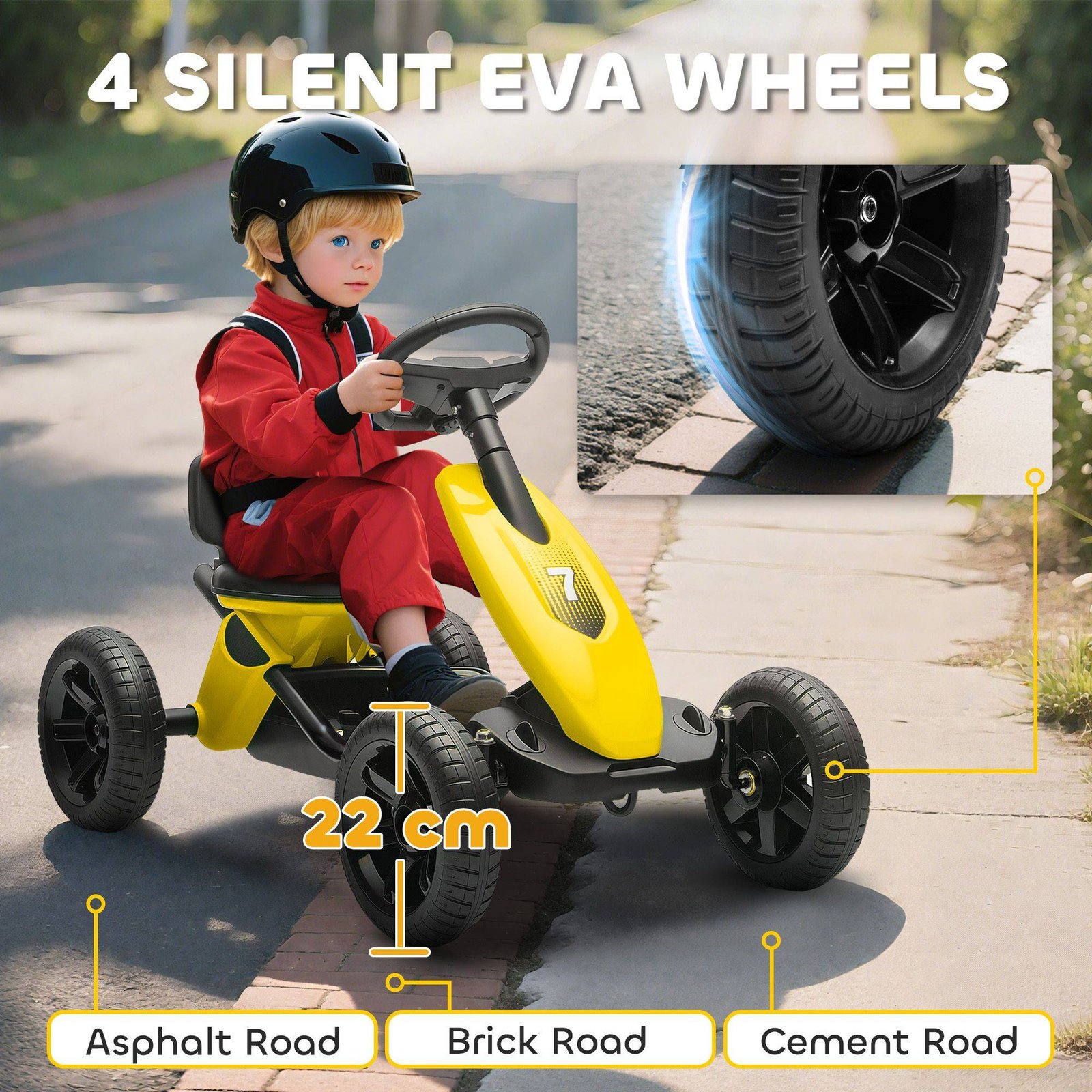 AIYAPLAY Pedal Go Kart for Kids 2-5 Years, with Silent EVA Wheels, Metal Frame, Yellow - Image 5