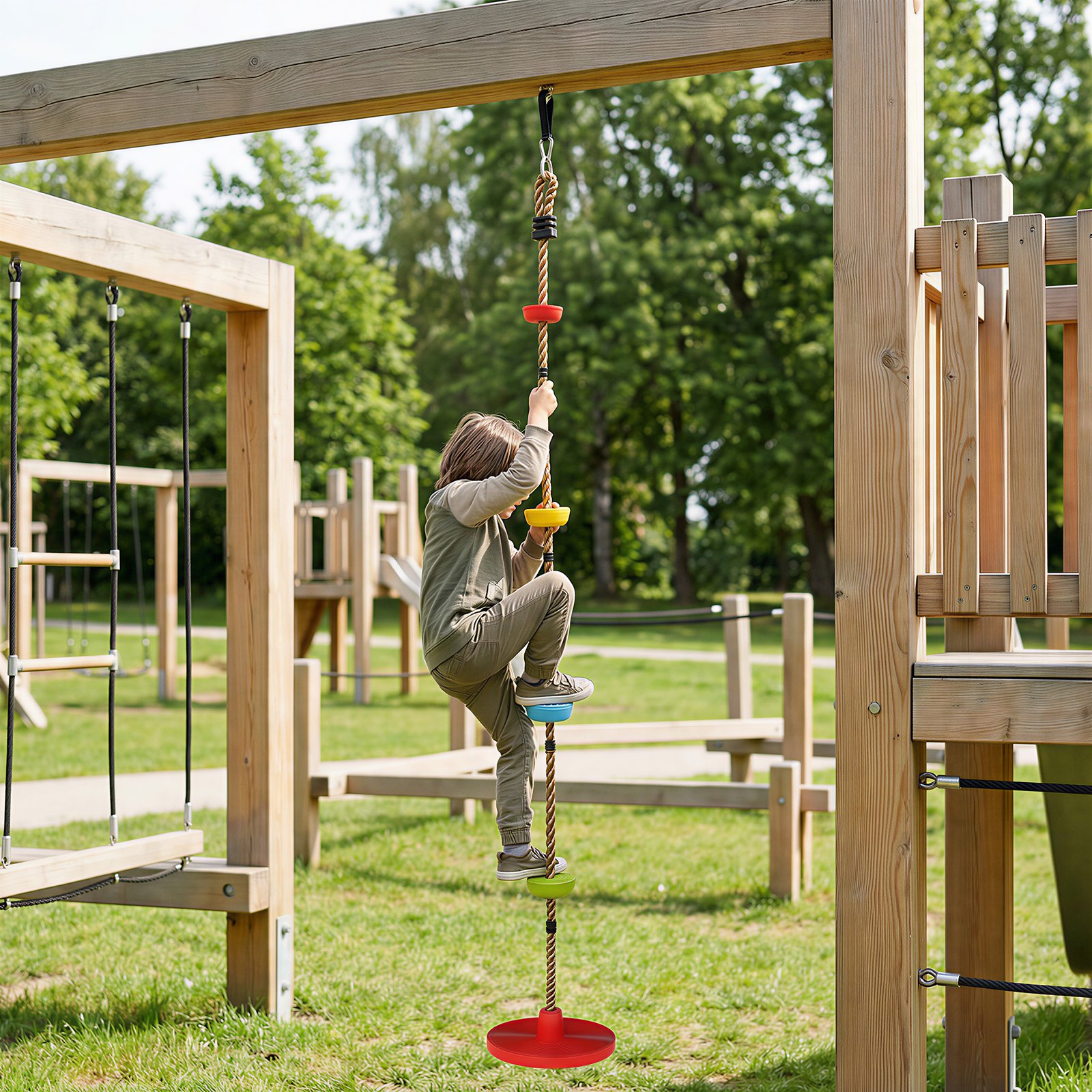 AIYAPLAY Climbing Rope, Kids Tree Swing Kit with Platforms and Disc Swings Seat, Obstacle Course Kids for Garden, Red - Image 2