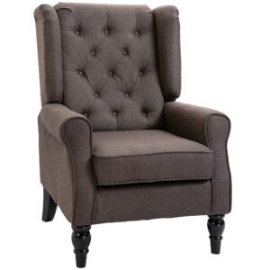 HOMCOM Wingback Accent Chair, Retro Upholstered Button Tufted Occasional Chair for Living Room and Bedroom, Brown