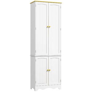 HOMCOM Freestanding 4-Door Kitchen Cupboard, Storage Cabinet Organizer with 4 Shelves, 183cm, White