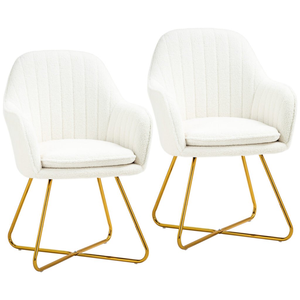 HOMCOM Set of Two Boucle Dining Chairs – Cream
