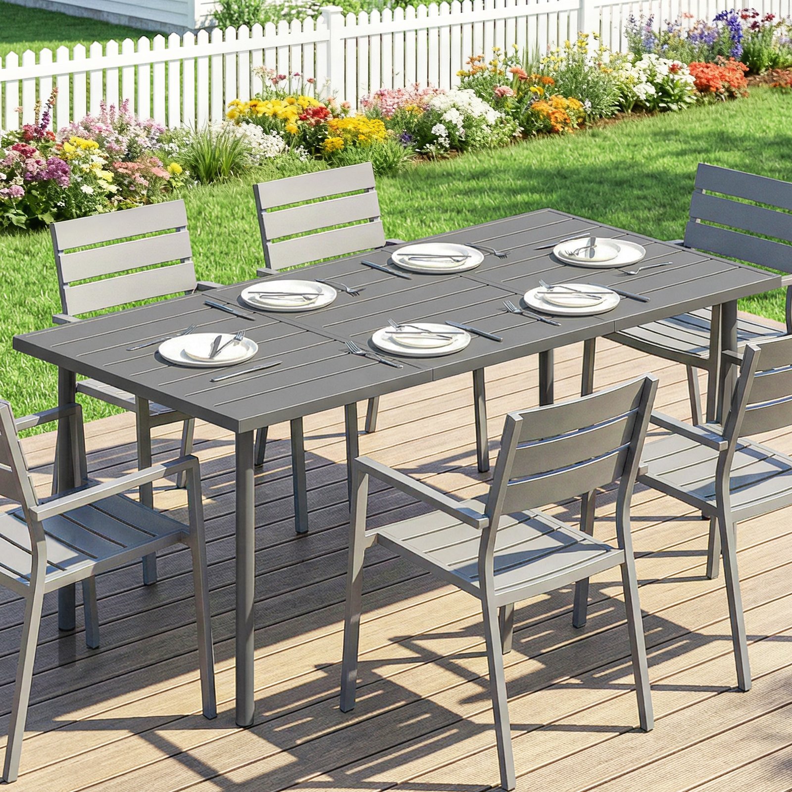 Outsunny Garden Dining Table for 6 Person, 165 x 80 cm Rectangular Outdoor Dining Table with Slatted Top - Image 8