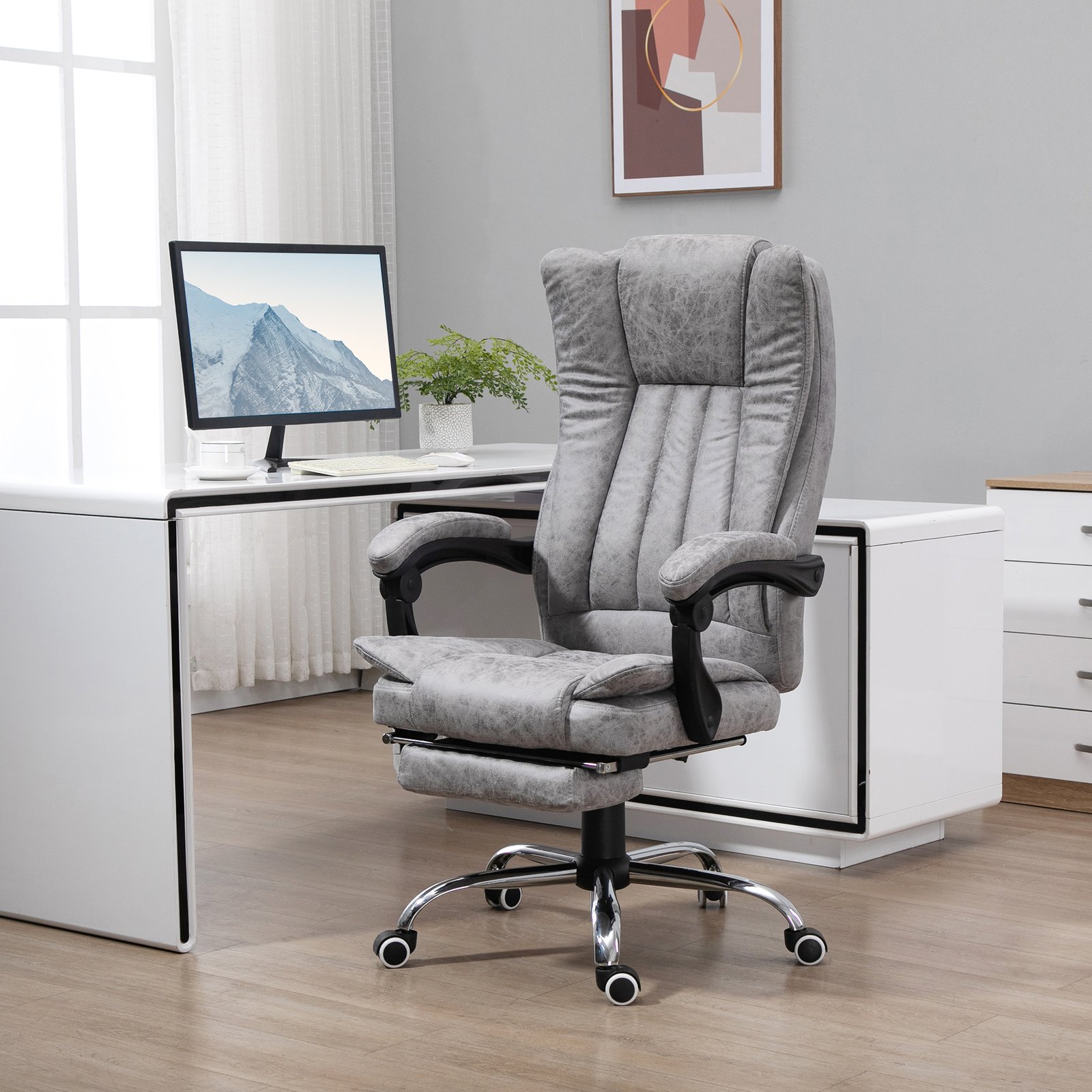 Vinsetto Office Chair with Massage and Heat, Microfibre Reclining Computer Desk Chair with Footrest and Adjustable Height, Swivel Wheels for Home Office, Grey - Image 2