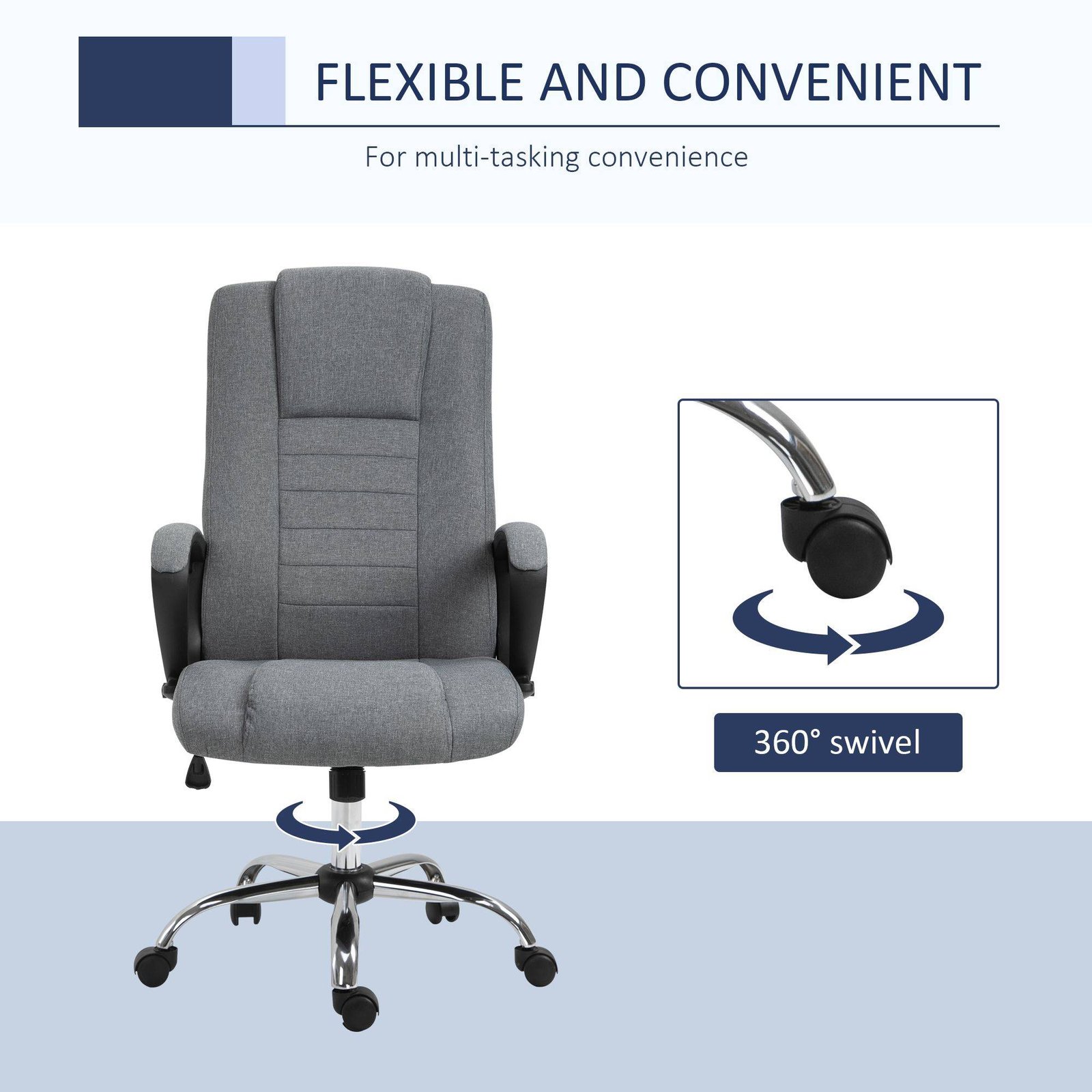 Vinsetto Linen-Look Swivel Office Chair - Dark Grey - Image 7