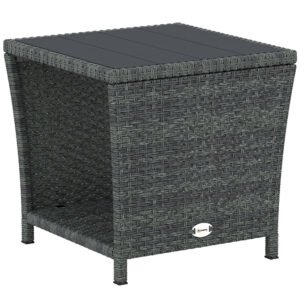 Outsunny Side Table 2-Tier Outdoor Coffee Table with Storage Shelf PS Wood Slat Top/Grey