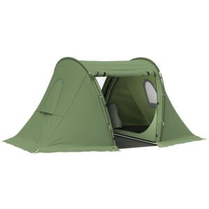 Outsunny 3 Man Camping Tent with Living Area and 2 Bedrooms, 3000mm Waterproof Family Tent with Sewn-in Groundsheet and bag, Portable Dome Shelter for Hiking, Festival, Backpacking, Green