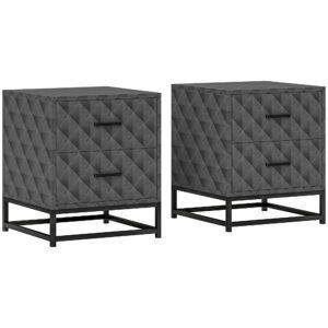 HOMCOM Bedside Tables Set of 2, Modern Bedside Table Nightstand with 2 Drawers, Bedside Cabinet Sofa Side Table with Storage, Steel Legs for Bedroom, Living Room, Grey