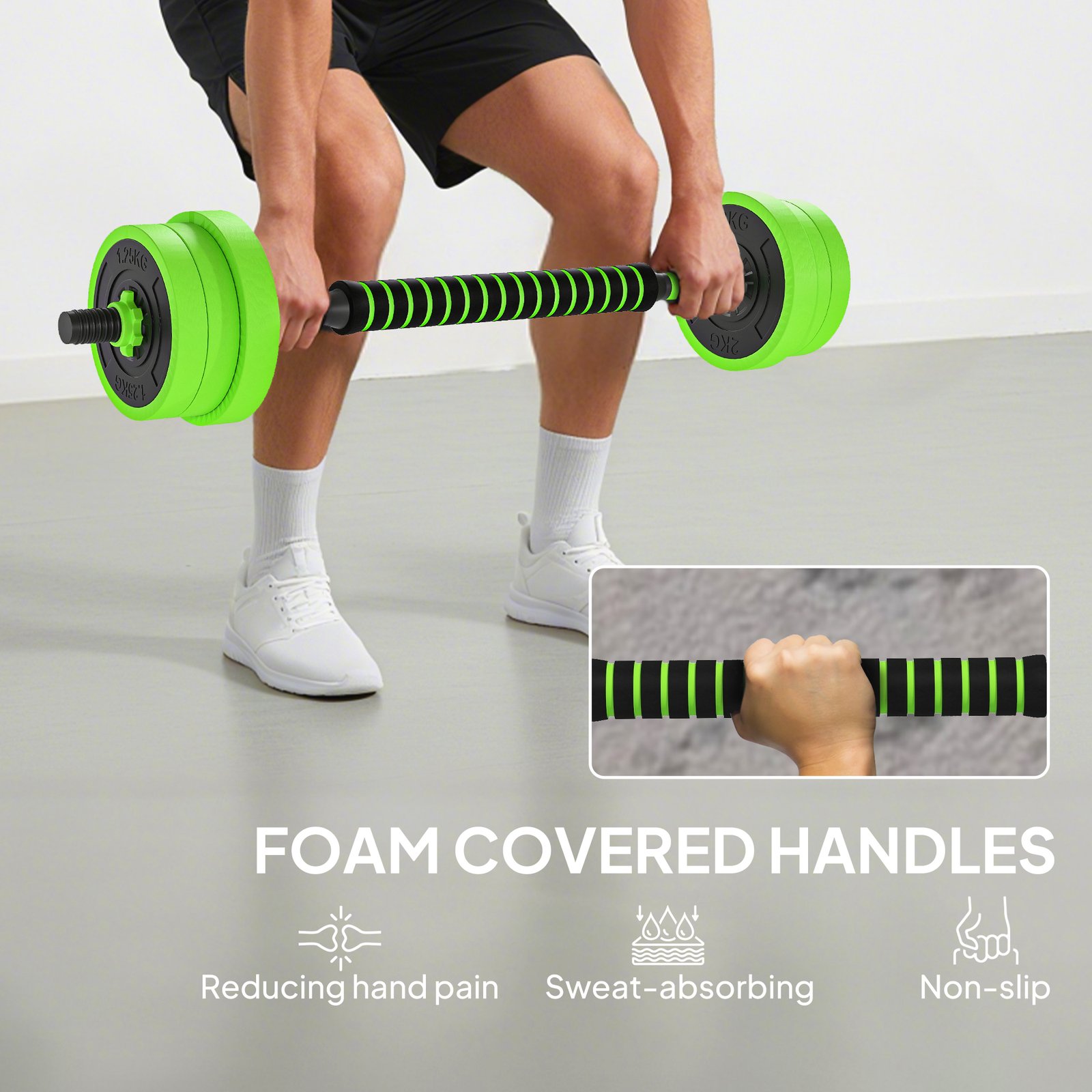 SPORTNOW 20kg 6-In-One Adjustable Weight Dumbbells Set, Barbell, Kettlebell, Push Up Stand - Green - Image 6
