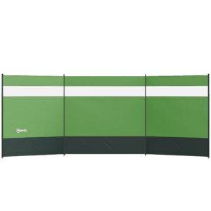 Outsunny Camping Windbreaker with Clear Windows, Carry Bag and Steel Poles, for Beach Caravan Campervan, 440 x 140cm, Army Green
