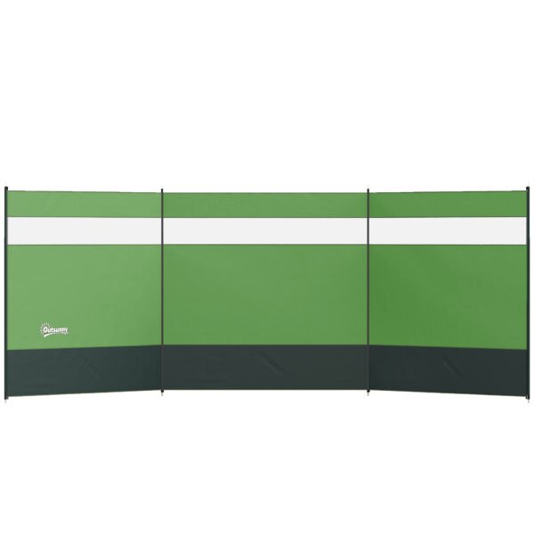 Outsunny Camping Windbreaker with Clear Windows, Carry Bag and Steel Poles, for Beach Caravan Campervan, 440 x 140cm, Army Green