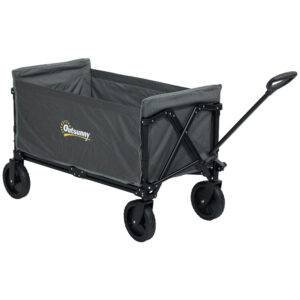 Outsunny 120L Festival Trolley on Wheels, Folding & Compact Camping Trolley Cart with Adjustable Handle for Garden, Beach, Fishing, Grey