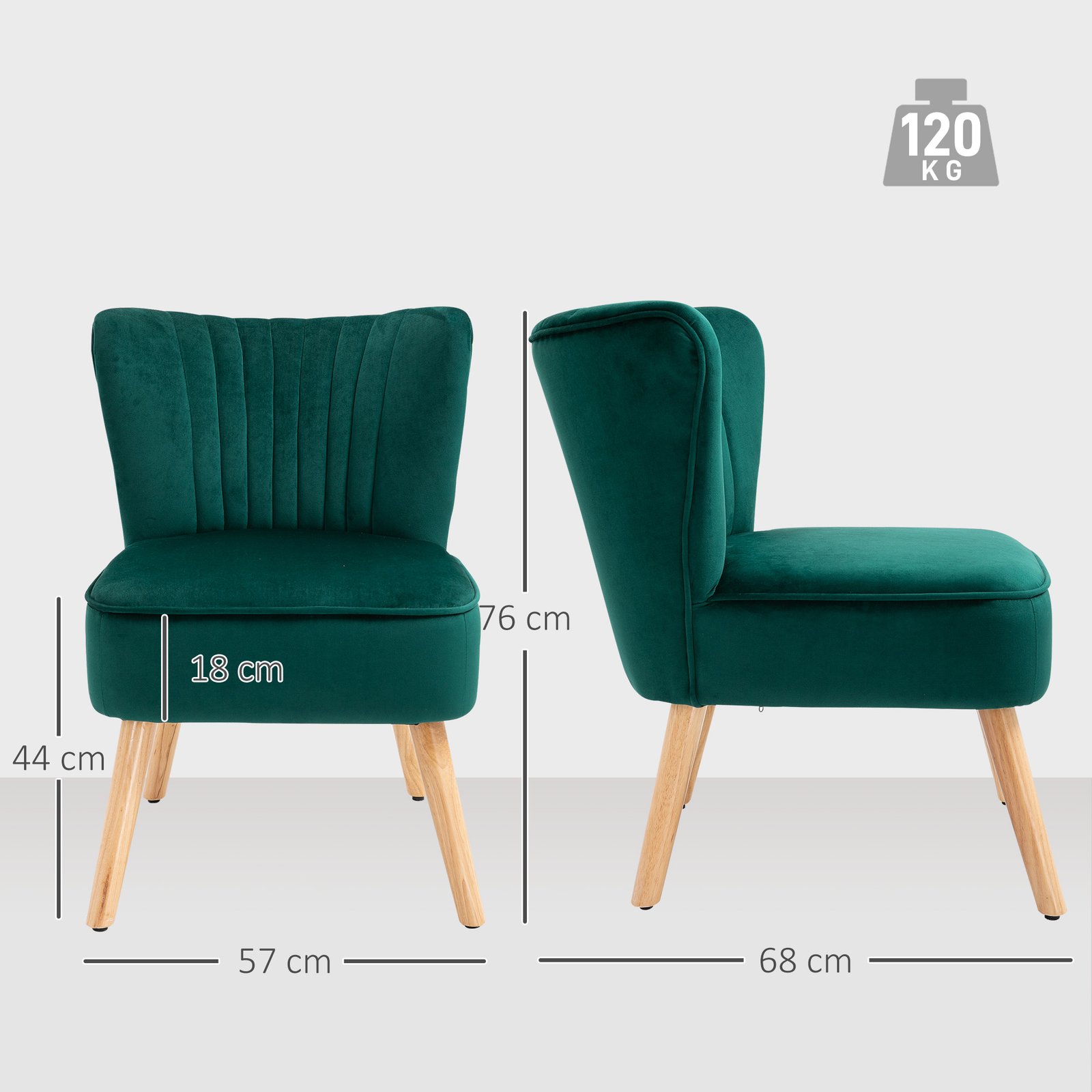 HOMCOM Modern Accent Chair, Fabric Living Room Chair with Rubber Wood Legs and Thick Padding, Green - Image 3
