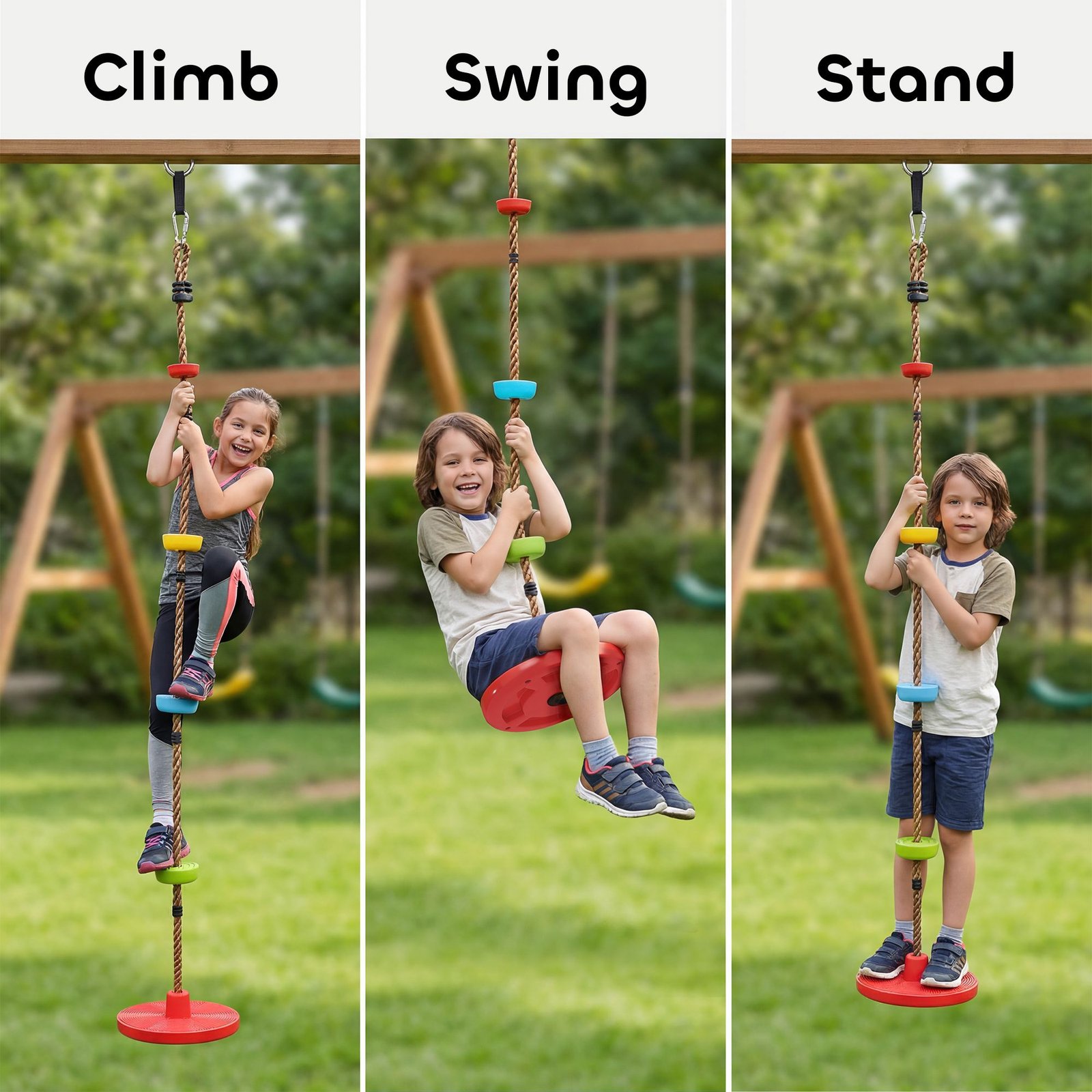 AIYAPLAY Climbing Rope, Kids Tree Swing Kit with Platforms and Disc Swings Seat, Obstacle Course Kids for Garden, Red - Image 4