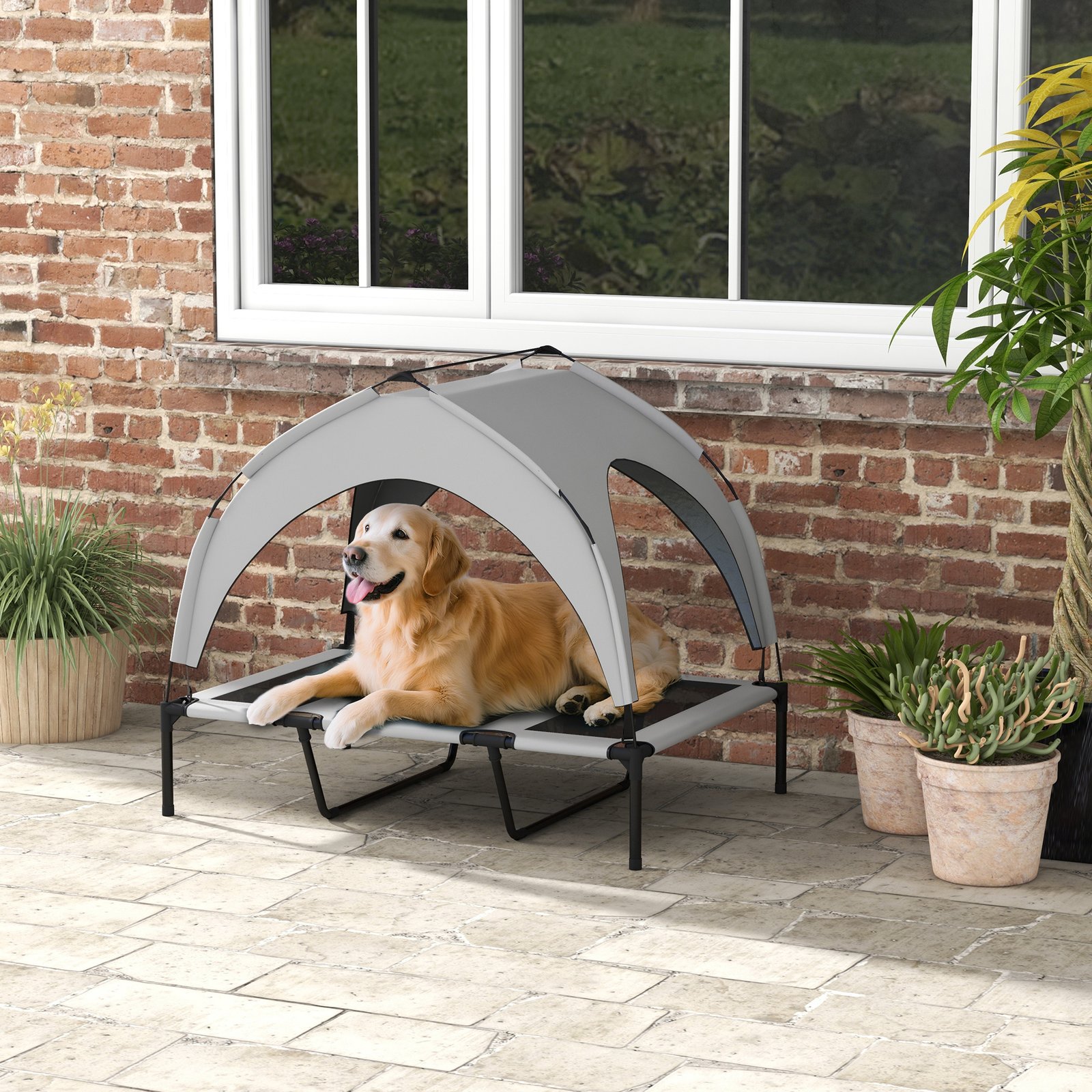 PawHut Cooling Raised Pet Bed w/ Washable Breathable Mesh, for Large Dogs, 106 x 76 x 94cm - Light Grey - Image 2