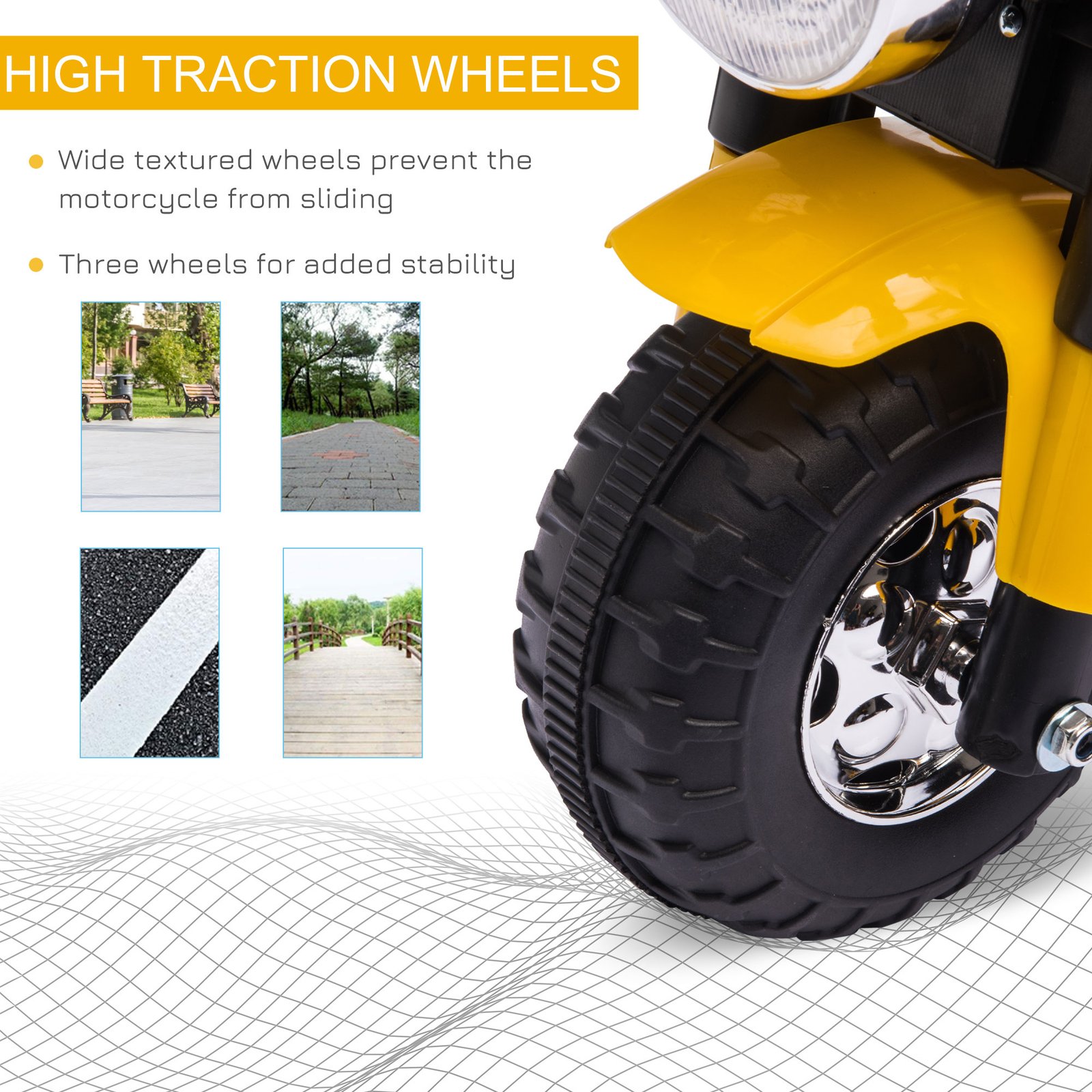HOMCOM 6V Kids Electric Motorbike 3 Wheels Ride On Toy with Horn Headlights Realistic Sounds for Girl Boy 18 - 36 Months Yellow - Image 7