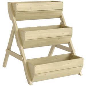 Outsunny 3 Tier Raised Garden Bed Wooden Elevated Planter Box Kit, 66L for Flower, Vegetable, Herb, 65x75x78cm, Green