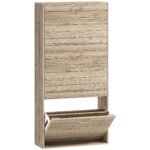HOMCOM 12-Shoe Flip Drawer Storage Cabinet – Brown Wood-Effect