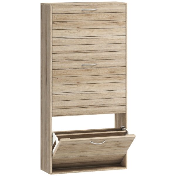 HOMCOM 12-Shoe Flip Drawer Storage Cabinet – Brown Wood-Effect