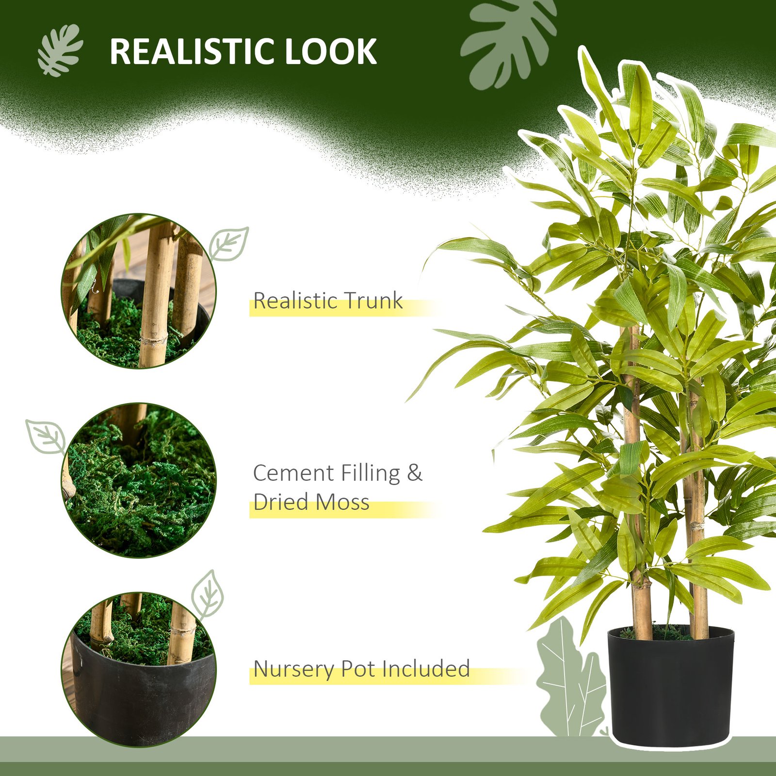 HOMCOM 2 PCs Artificial Plants Bamboo Tree in Pot Desk Fake Plants for Home Indoor Outdoor Decor, 15x15x60cm, Green - Image 4