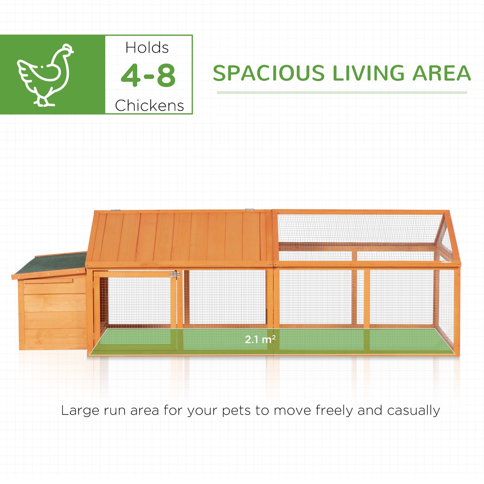 PawHut Wooden Chicken Coop with Nesting Box, Openable Roof, for 4-8 Chickens - Image 4