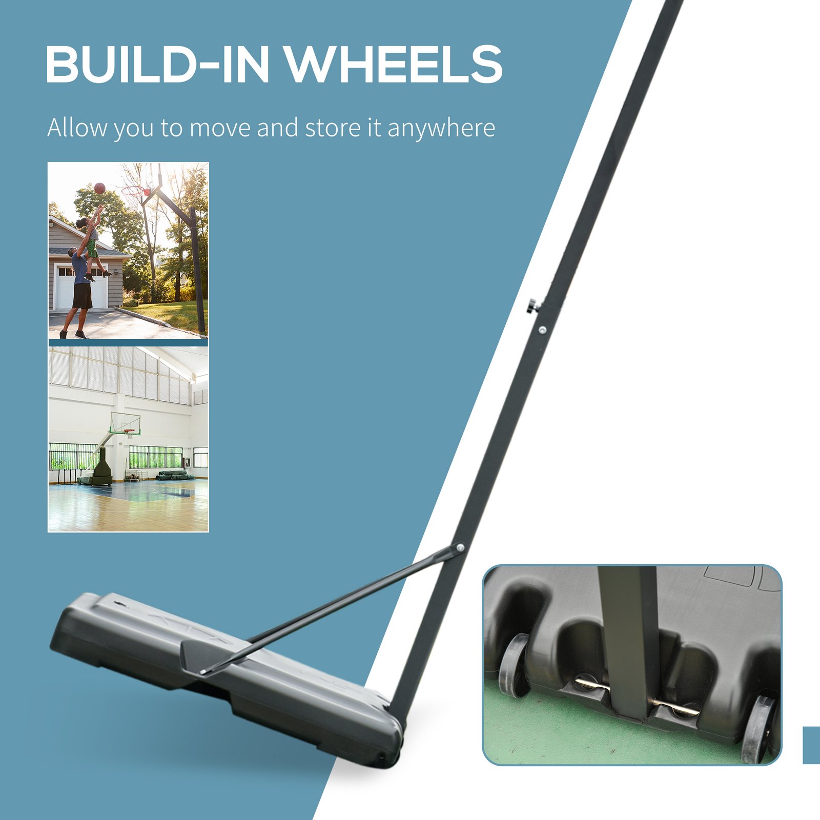 HOMCOM Portable 10ft Basketball Backboard Hoop Set Professional Outdoor Freestanding Basketball Stand with Wheels for Adults and Children, Adjustable High 2.55M-3.05M - Image 5