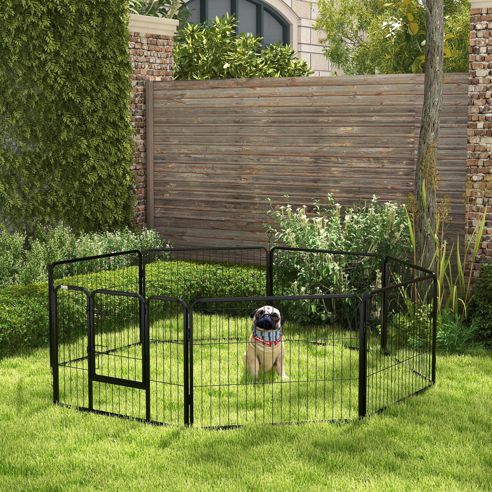 PawHut Steel 8 Panel Dog pen Pet Puppy PlayPen Grey - Image 2