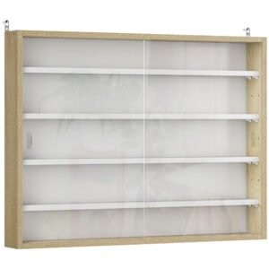 HOMCOM 5-Tier Wall Display Shelf Unit Cabinet w/ 4 Adjustable Shelves Glass Doors Home Office Ornaments 60x80cm Natural