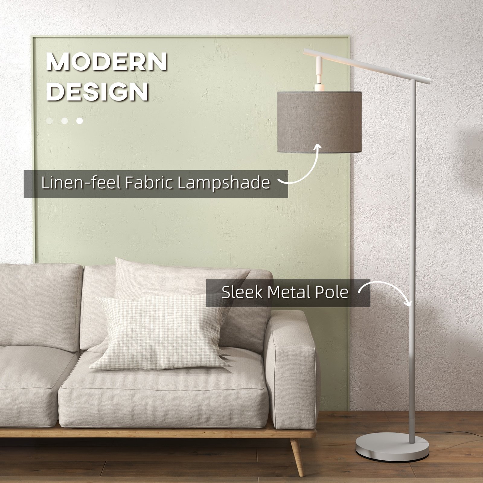 HOMCOM Metal Frame Floor Lamp with 350 Degree Rotating Lampshade, for Living Room and Bedroom, LED Bulb Included, Grey - Image 4