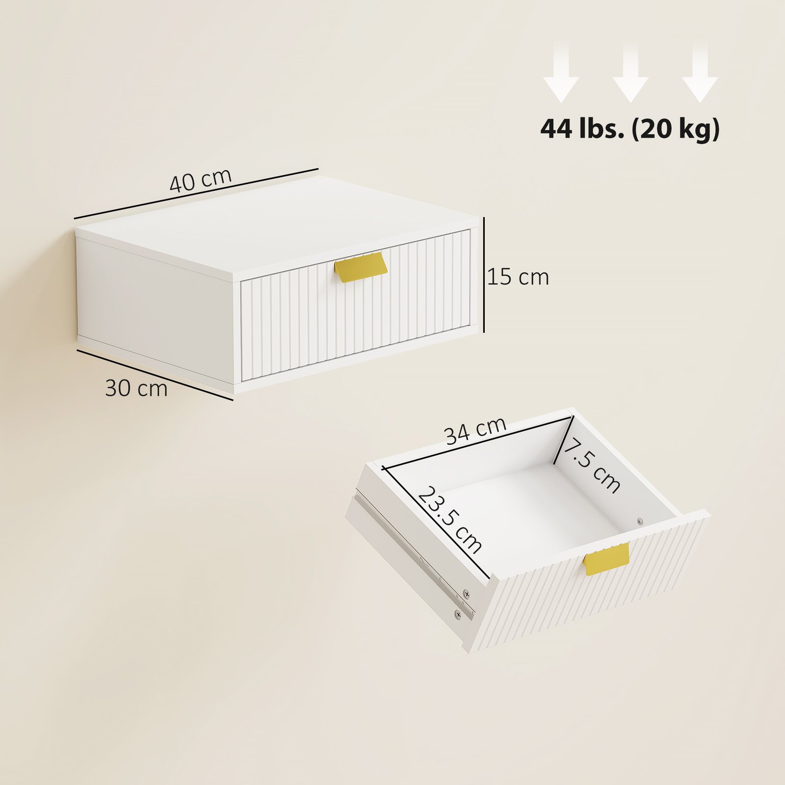 HOMCOM Modern Floating Nightstands Set of 2, Wall Mounted Bedside Tables with Wave Drawer White - Image 3