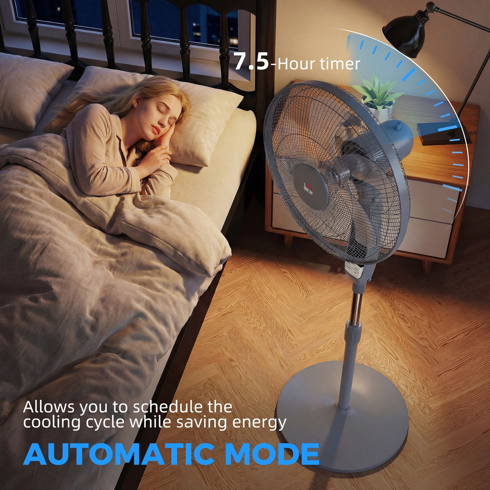 HOMCOM 16in Pedestal Standing Floor Fan, Oscillation Cooling Fan with Remote Control, Grey - Image 7