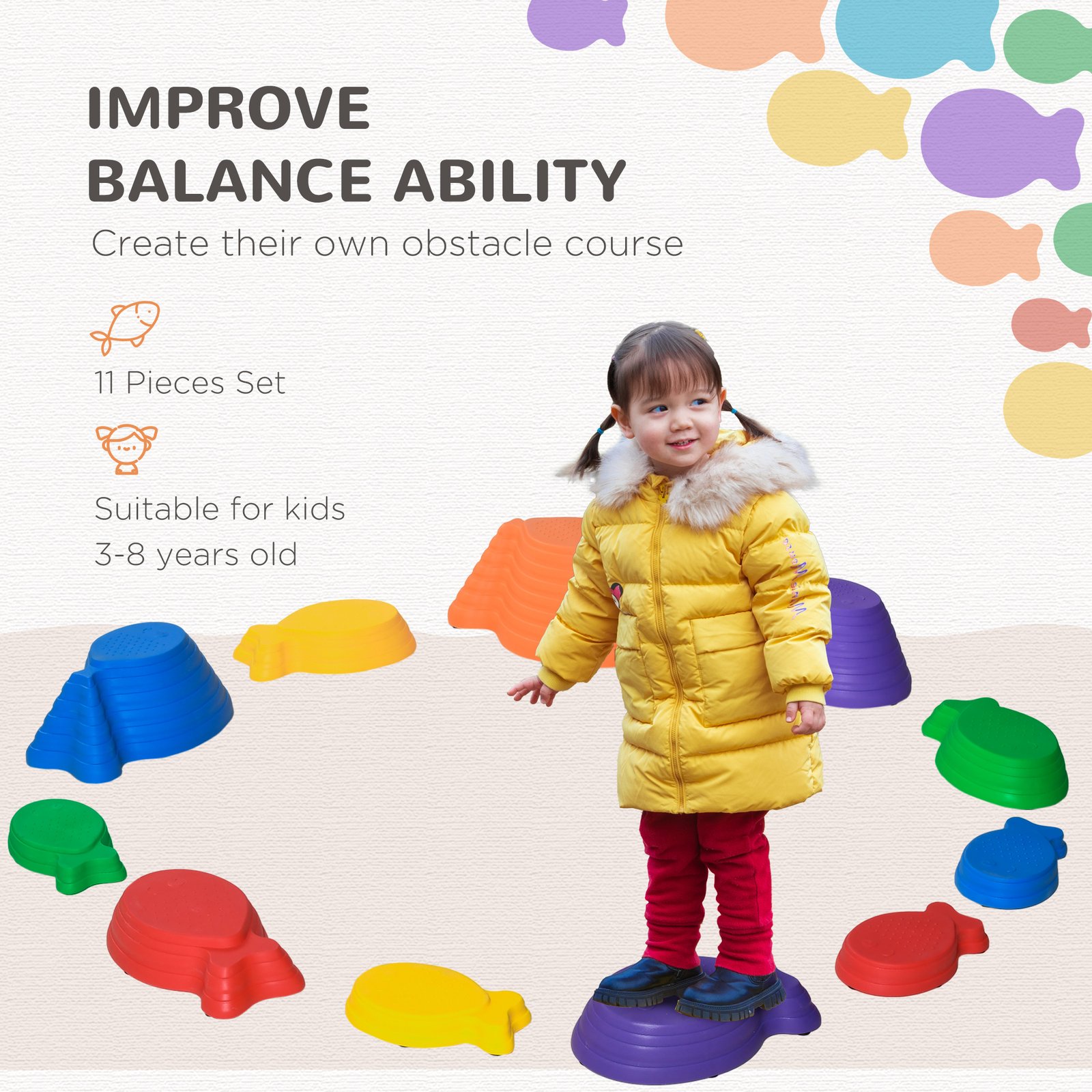 Outsunny 11 Piece Kids Balance Stepping Stones - Multicoloured - Image 4