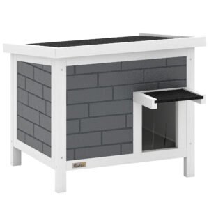 PawHut Outdoor Cat House Insulated with Openable Roof, Weatherproof Feral Cat Shelter for Rabbits, Cats, Grey