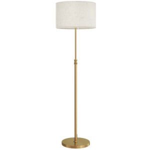 HOMCOM Floor Lamp with Remote, Height Adjustable Standing Lamp with Linen Shade, Dimmable with 3000K-6000K Adjustable Colour Temperatures, Foot Switch for Living Room Bedroom Office, Gold Tone