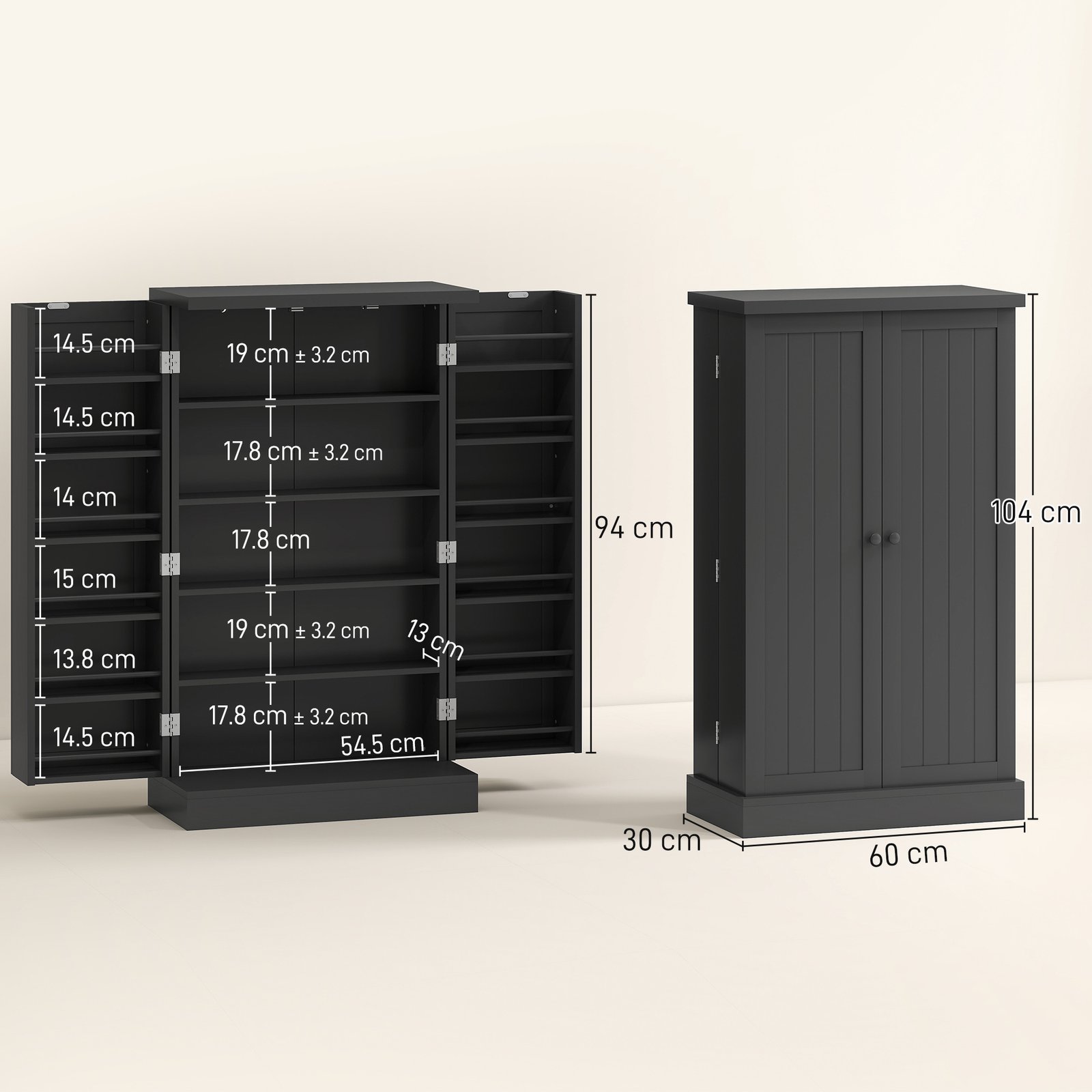 HOMCOM Kitchen Cupboard, Freestanding Multi-Storage Kitchen Pantry Cabinet with Adjustable Shelves, Black - Image 3