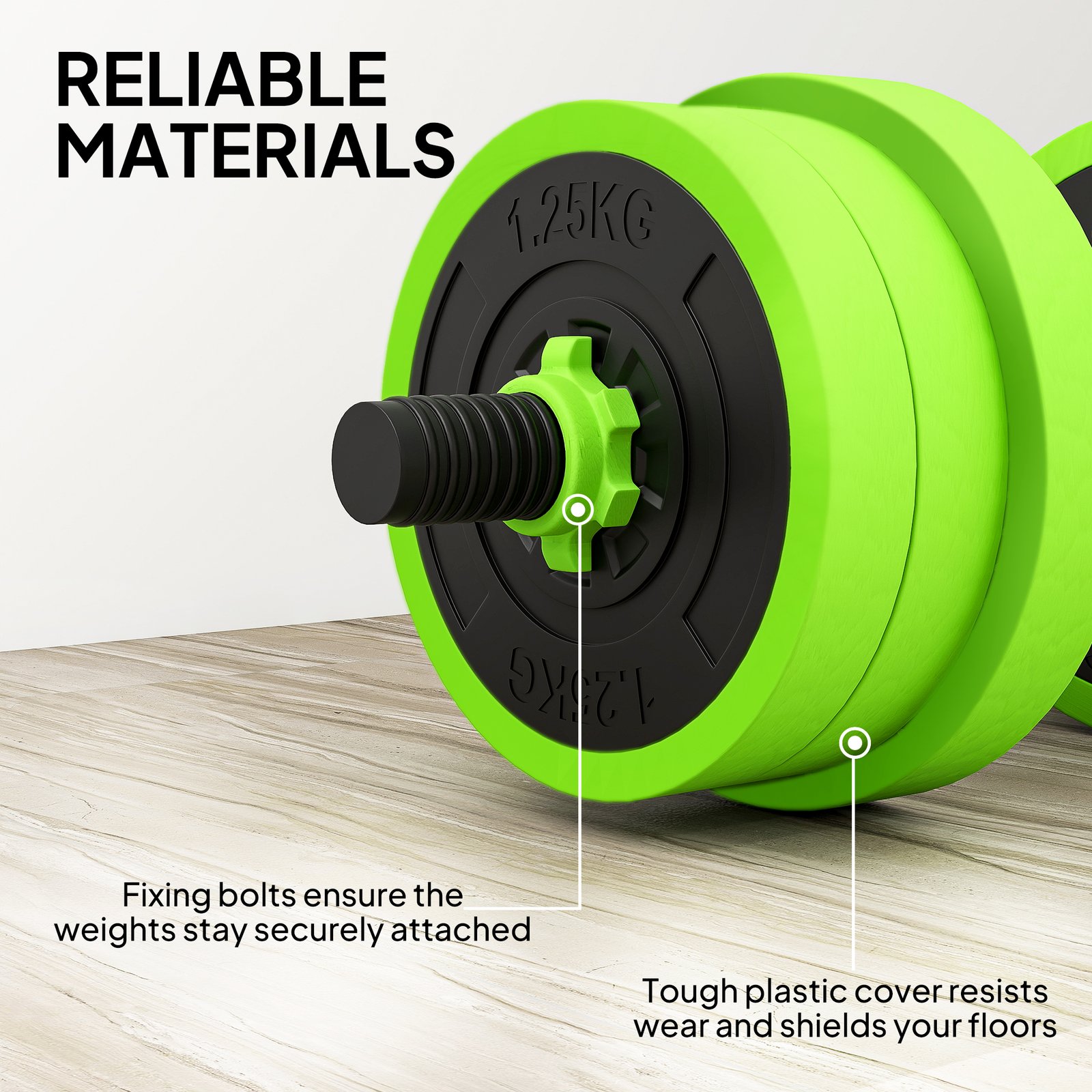 SPORTNOW 20kg 6-In-One Adjustable Weight Dumbbells Set, Barbell, Kettlebell, Push Up Stand - Green - Image 7