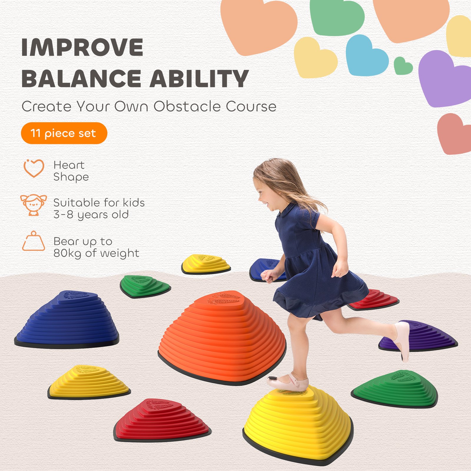AIYAPLAY 11-Piece Stepping Stones for Kids, Stackable Sensory Toys Outdoor Indoor, Obstacle Course for Balance and Motor Skills - Image 4