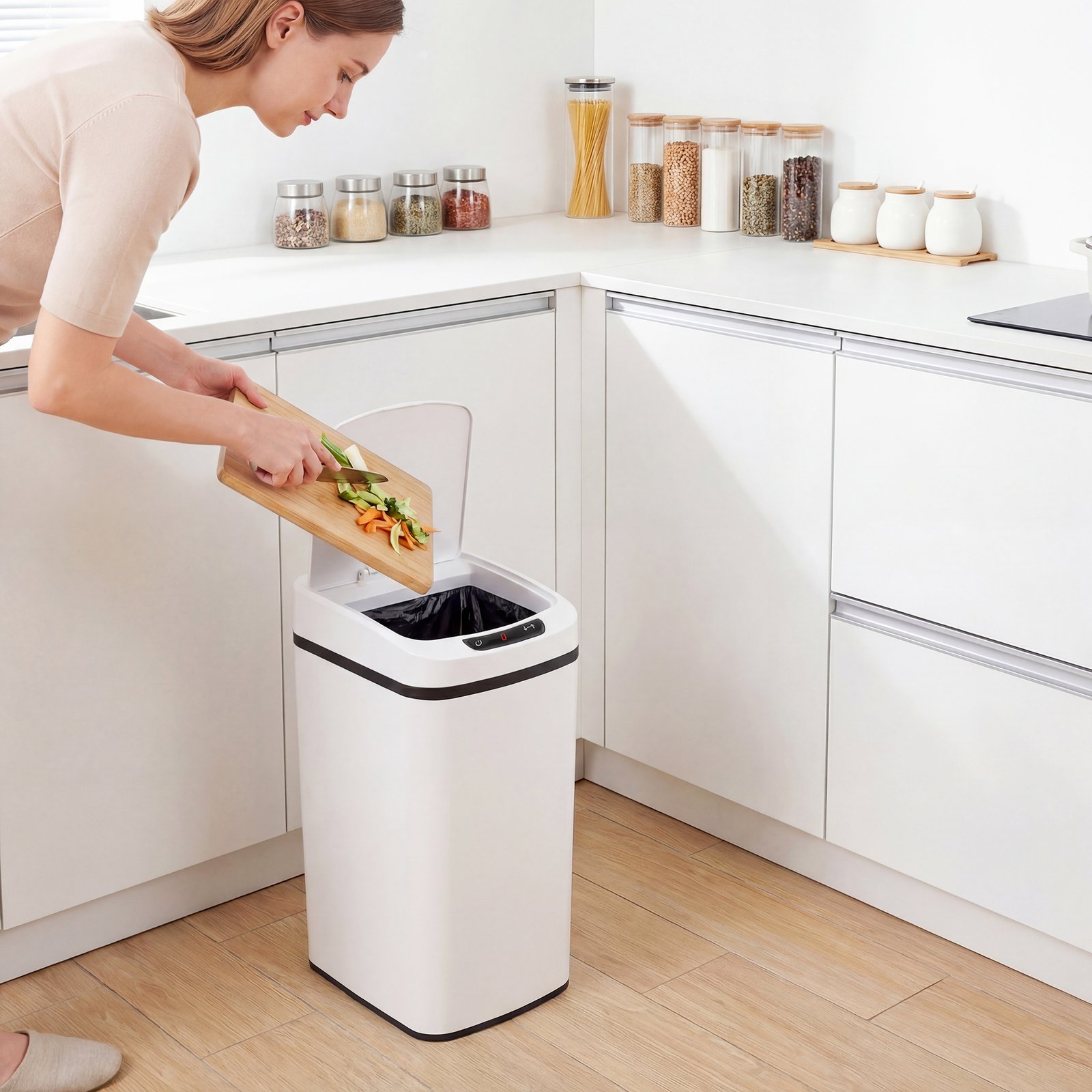 HOMCOM 12L Sensor Bin, Automatic Touchless Motion Sensor Kitchen Bin with Fingerprint Resistant Stainless Steel, White - Image 9