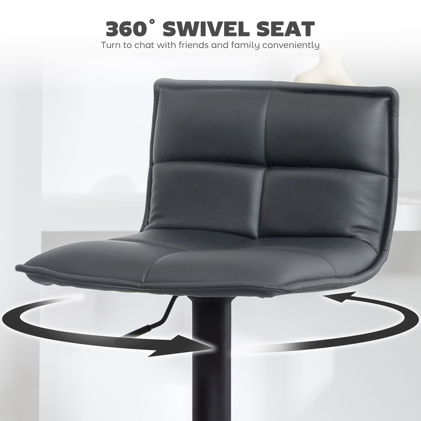 HOMCOM Set of Two Modern Faux Leather Bar Stools - Dark Grey - Image 6