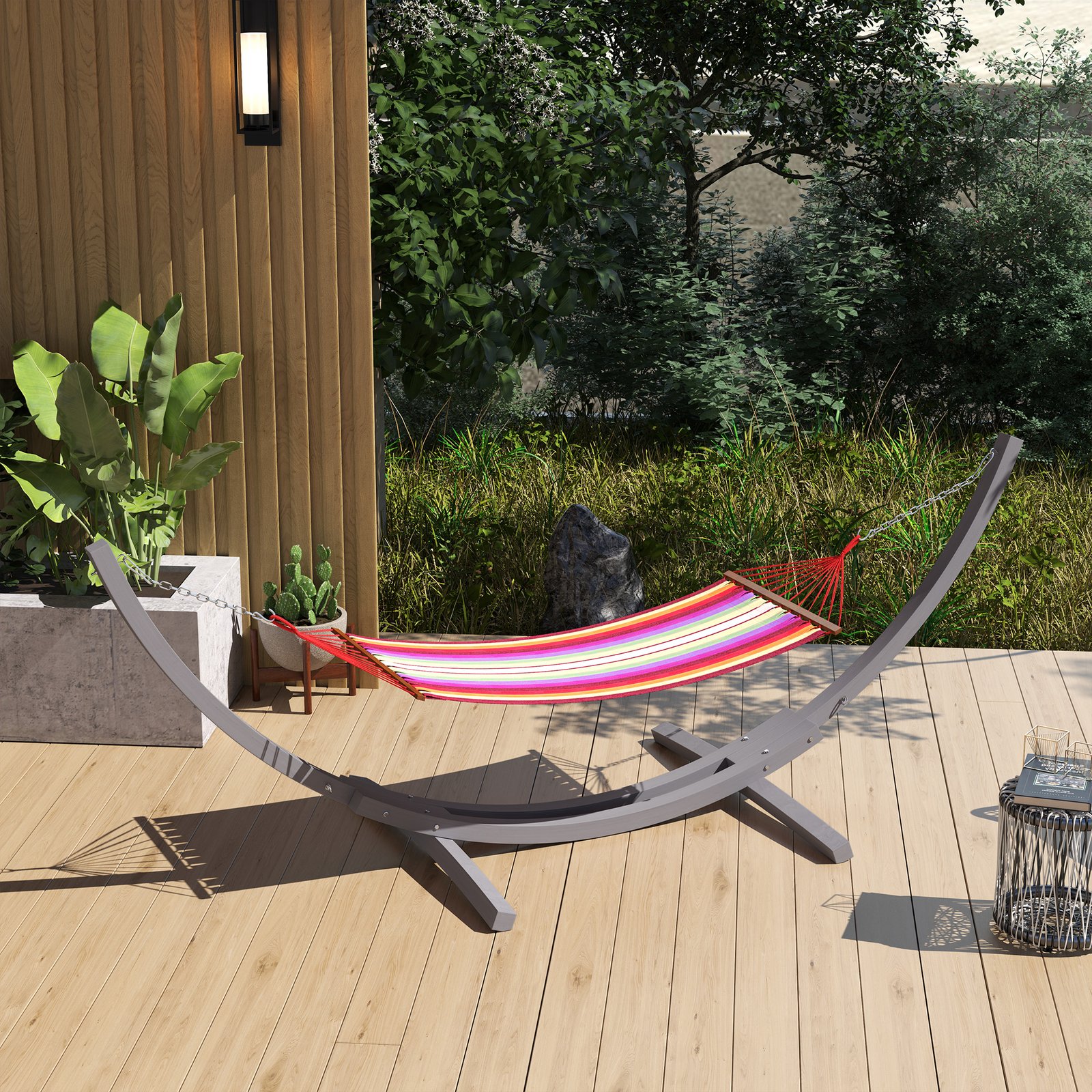Outsunny 3.25m Wooden Hammock Stand Universal Fit Garden Picnic Camp Accessories, Grey - Image 9