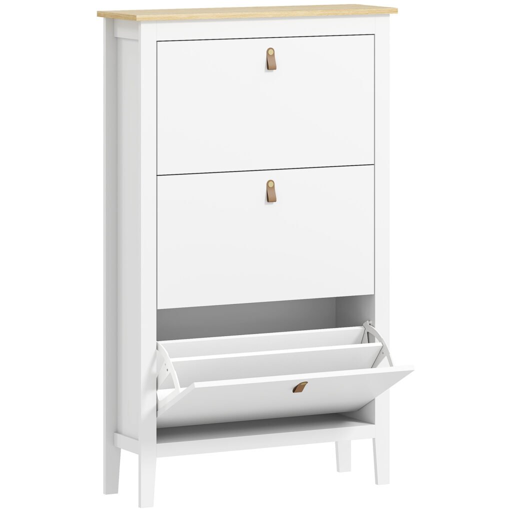 HOMCOM Modern Three-Drawer Shoe Cabinet – White