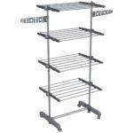 HOMCOM Four-Shelf Collapsing Clothes Horse, With Side Arms and Wheels – Grey HOMCOM Four-Shelf Collapsing Clothes Horse, With Side Arms and Wheels – Grey