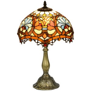 HOMCOM Stained Glass Table Lamp, Handcrafted Artisan Collectible, Suitable for Living Room and Bedside, Multi-Coloured, ?25 x 45Hcm, Zinc Alloy.