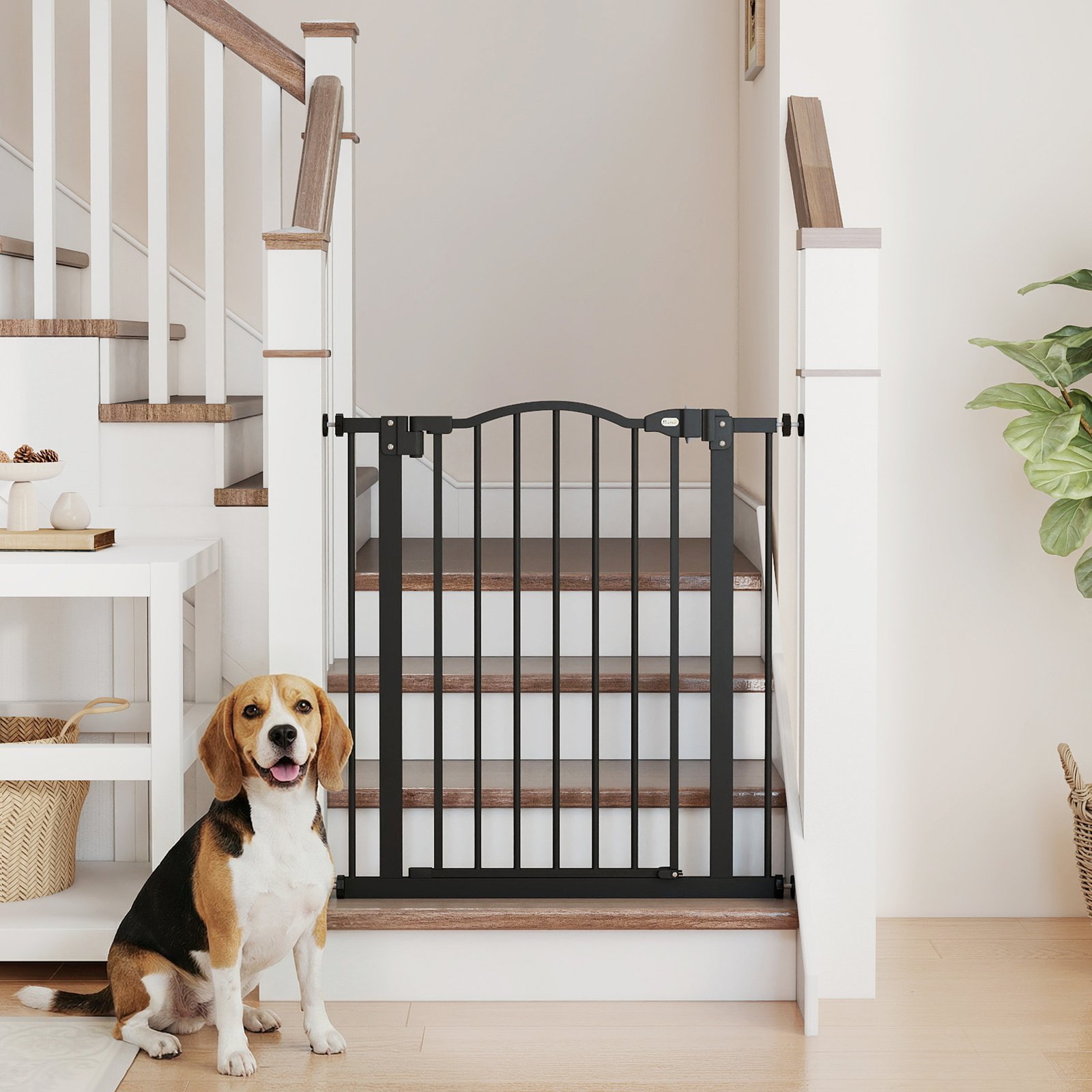 PawHut Metal 74-80cm Adjustable Pet Gate Safety Barrier w/ Auto-Close Door Black - Image 2