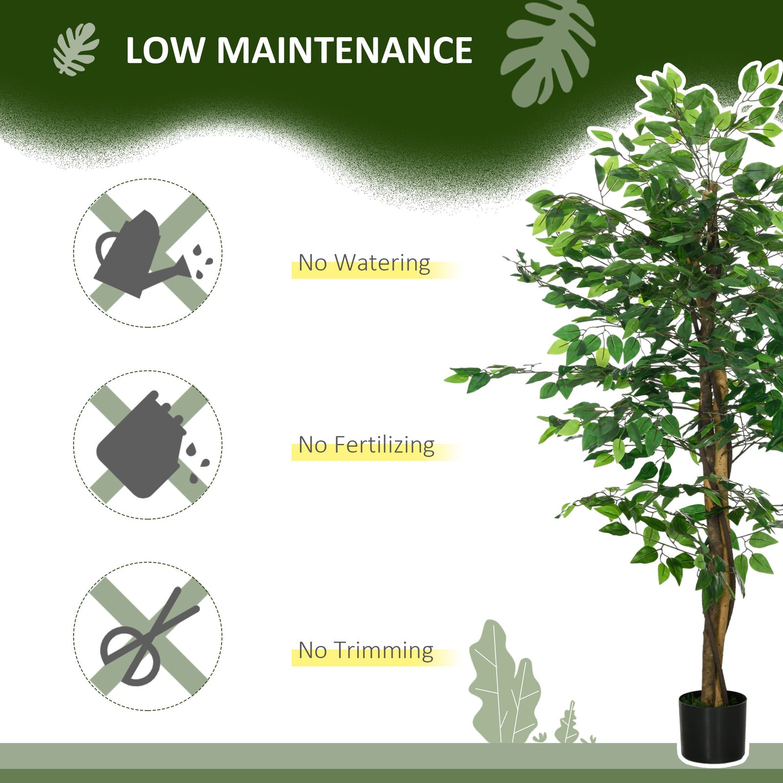 HOMCOM Artificial Ficus Tree, with Weighted Plant Pot - Green - Image 5