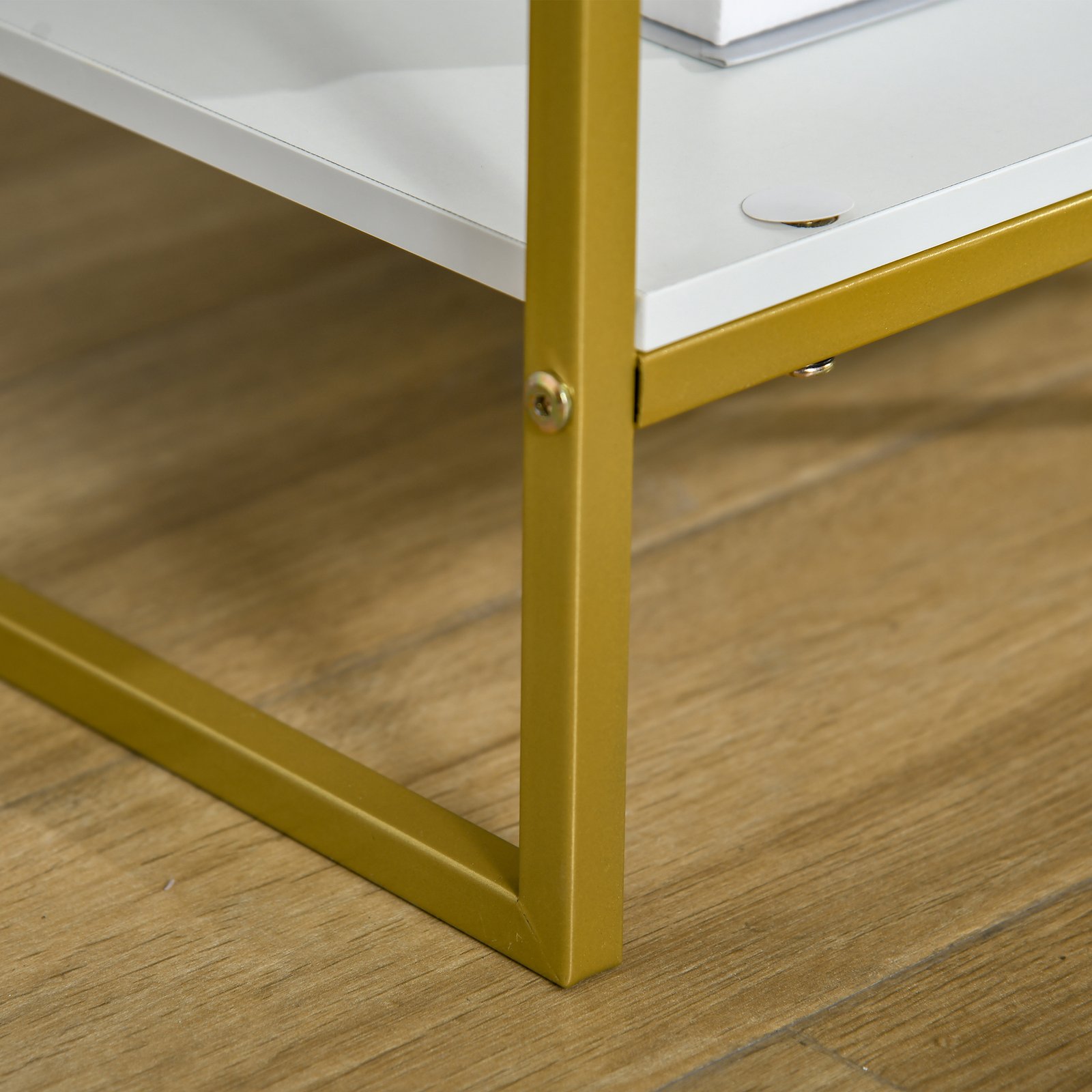 HOMCOM Modern Bedside Table, Nightstand with Drawer Shelf, Side Table for Living room, Bedroom White and Gold, Set of 2 - Image 8