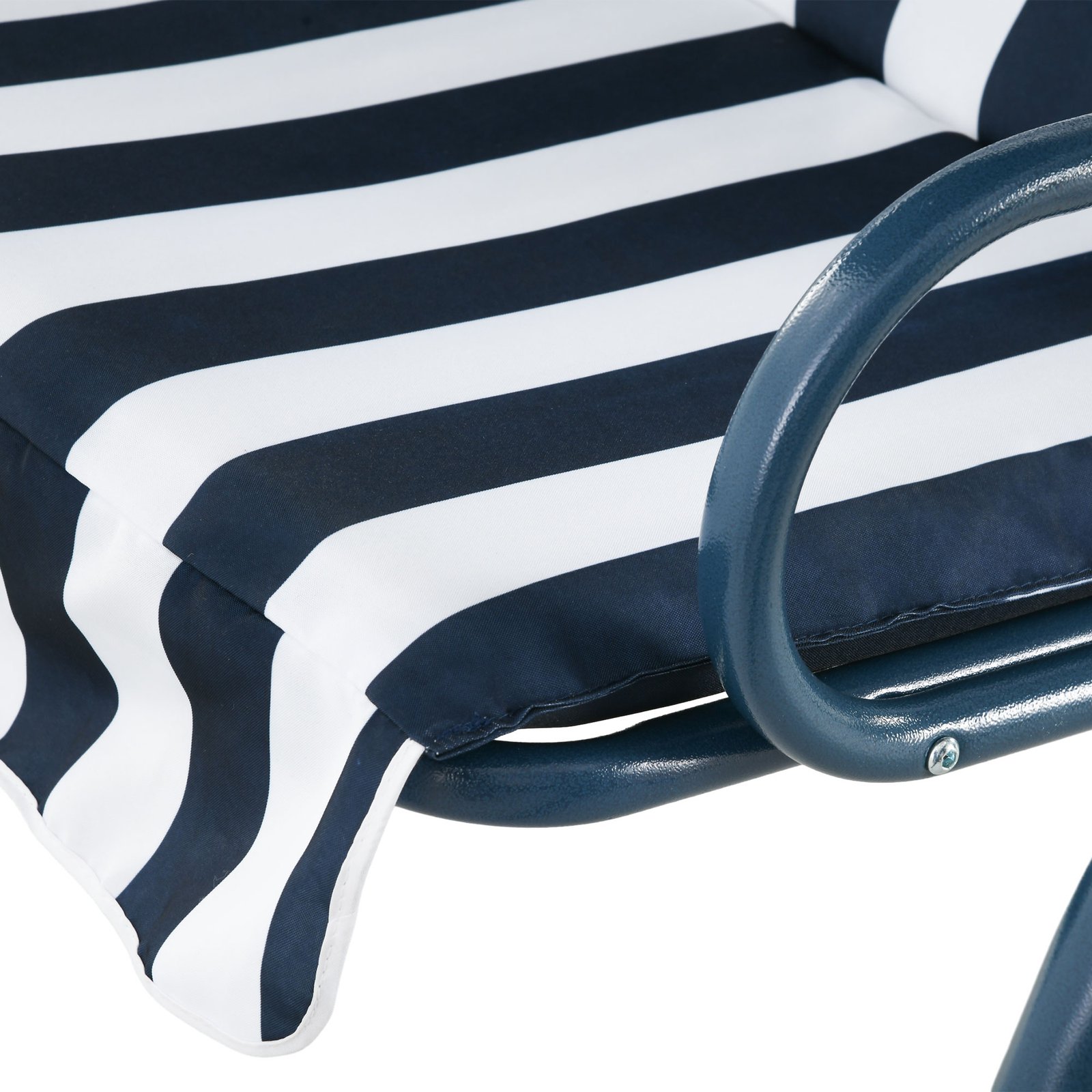 Outsunny 3 Seater Garden Swing Seat Chair Outdoor Bench with Adjustable Canopy and Metal Frame, Blue Stripes - Image 9