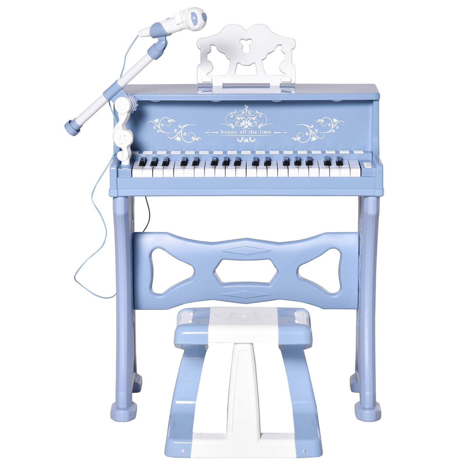 HOMCOM 37 Keys Kids Piano Mini Electronic Keyboard Light Kids Musical Instrument Educational Game Children Grand Piano Toy Set w/Stool & Microphone & Music Stand (Blue) - Image 7