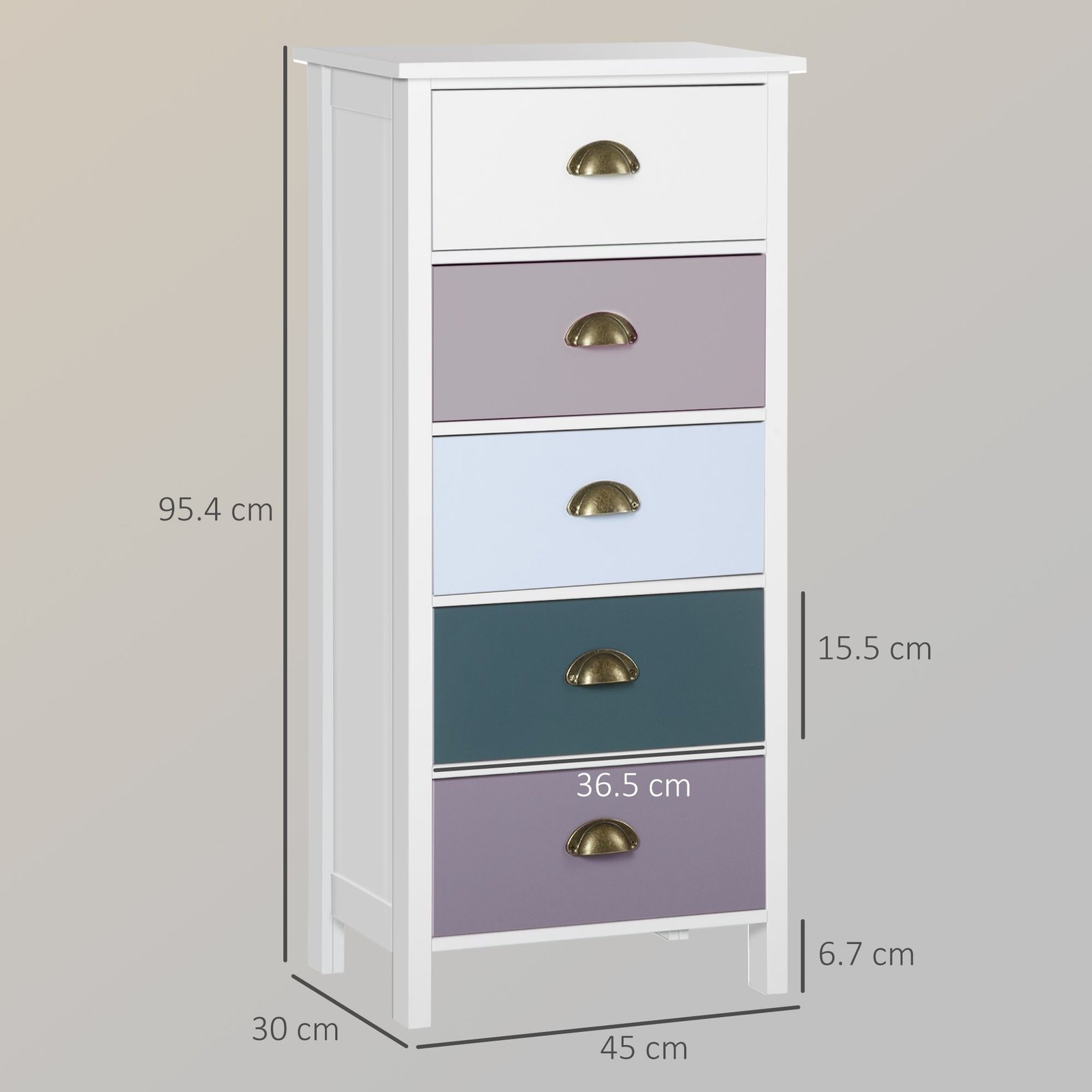HOMCOM Slim Storage Cabinet Organiser, Chest of Drawers, 5-Drawer Dresser with Metal Handle for Living Room, Bedroom, Blue - Image 3