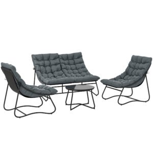 Outsunny Four-Piece Curved Seat Garden Sofa Set - Grey/Black