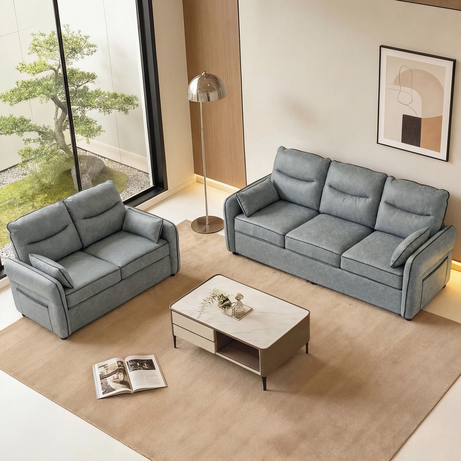 HOMCOM Accent Chair, Faux Leather Armchair - Grey - Image 7